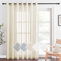 NICETOWN Sliding Door Curtains 100 Inch Extra Wide, Grommet Semi Sheer Linen Curtain and Drape Privacy with Light Filtering Elegant for French Door/Living Room, Beige, W100 x L84, 1 Panel