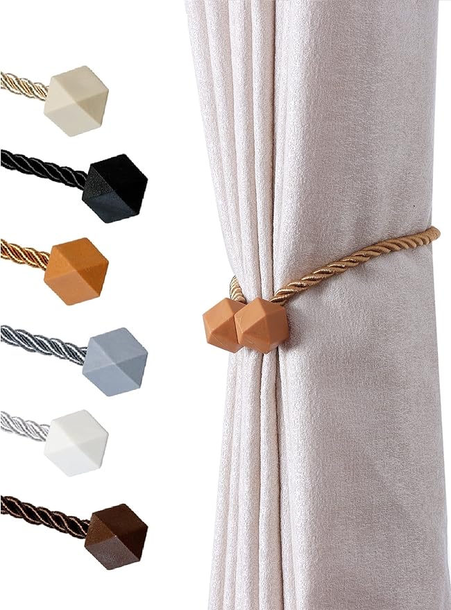 NazTur Magnetic Curtain Tiebacks- Upgrade 2022 with a Thicker Twist Rope & Strong Magnet Tieback Window Treatment Holdbacks Draperies Holders Decorative Drape Handmade Tie Back (Gold, 2)