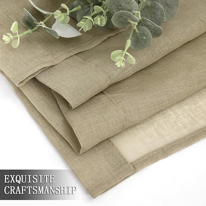 Tollpiz Short Sheer Curtains Living Room Linen Textured Curtain Sheers Light Filtering Voile Rod Pocket Curtains for Bedroom, 38 x 45 inches Long, Taos Taupe, Set of 2 Panels