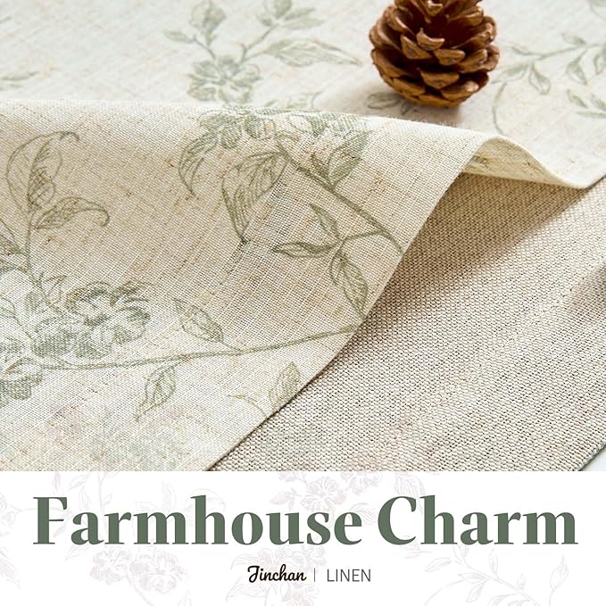 jinchan Linen Valance Curtains for Windows 16 Inch Christmas Decorations Floral Double Layer Kitchen Valance Living Room Darkening Cottagecore Farmhouse Flower Window Treatment 1 Panel Green on Linen