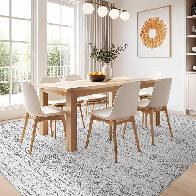 Nakagishi 6x9 Area Rugs Living Room: Washable Boho Large Neutral Soft Farmhouse Rug Stain Resistant Modern Indoor Floor Non-Slip Carpet for Bedroom Nursery Kids Office Dining Room Dorm- Dark Grey