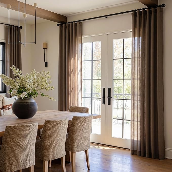 MYSKY HOME Dark Brown Sheer Curtains 63 inch Length Semi Sheer Curtains for Bedroom Light Filtering Short Window Treatment Privacy Protect Boho Farmhouse Soft Drapes Set, Back Tab, 50" Wide, 2 Pieces