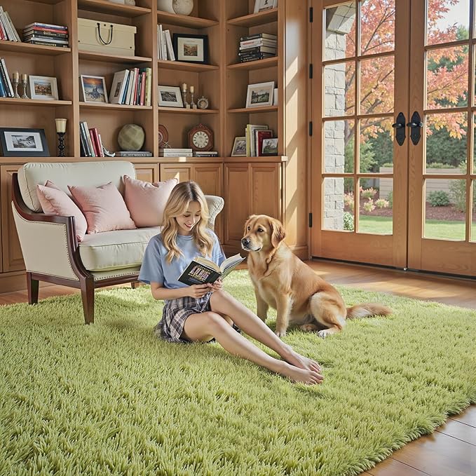 9x12 Area Rugs for Living Room Bedroom, Large Area Rug Shag Shaggy Carpet Soft Plush Furry Bedside Rug, Machine Washable Area Rugs for Kids Girls Boys Home Decor(9 x 12, Grass Green)
