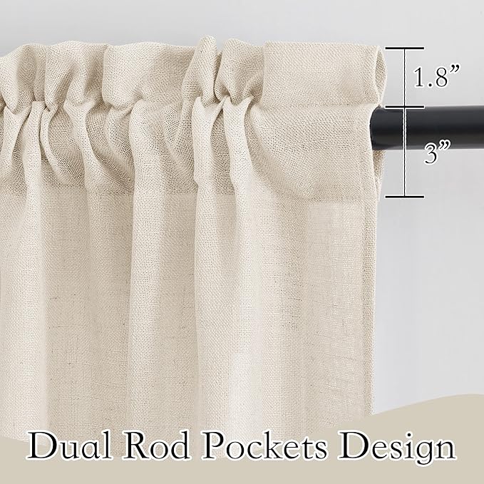 RYB HOME Cafe Curtains 24 inches Length, Linen Sheer Short Curtains for Small Window, Half Privacy Light Filetring Window Tier Valance for Kitchen Bathroom, W 26 x L 24, Beige, 2 Panels Set