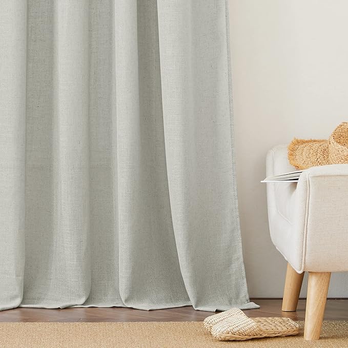RYB HOME Grey Curtains Linen Blend Drapes, Semi Sheer Light Filtering Privacy UV Protection Back Tab Draperies for Living Room, Closet, French Door, Bay Window, Wide 52 by Long 63 inch, 2 Panels