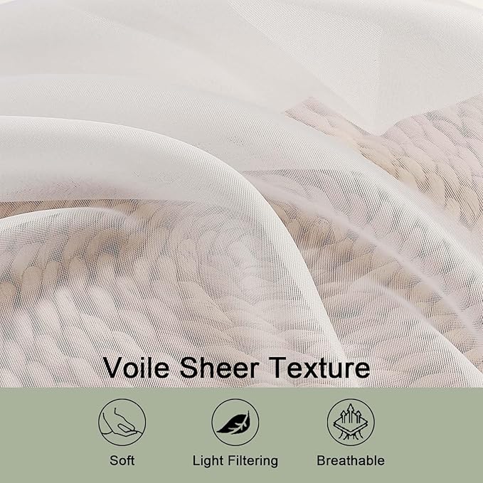 OWENIE Sheer Curtains 84 Inches Long 2 Panels Set, Ivory Sheer Curtain for Living Room Bedroom, Modern Voile Filmy Rod Pocket Curtains & Drapes, 2 Pcs, Each 59 W x 84L Inch, Ivory