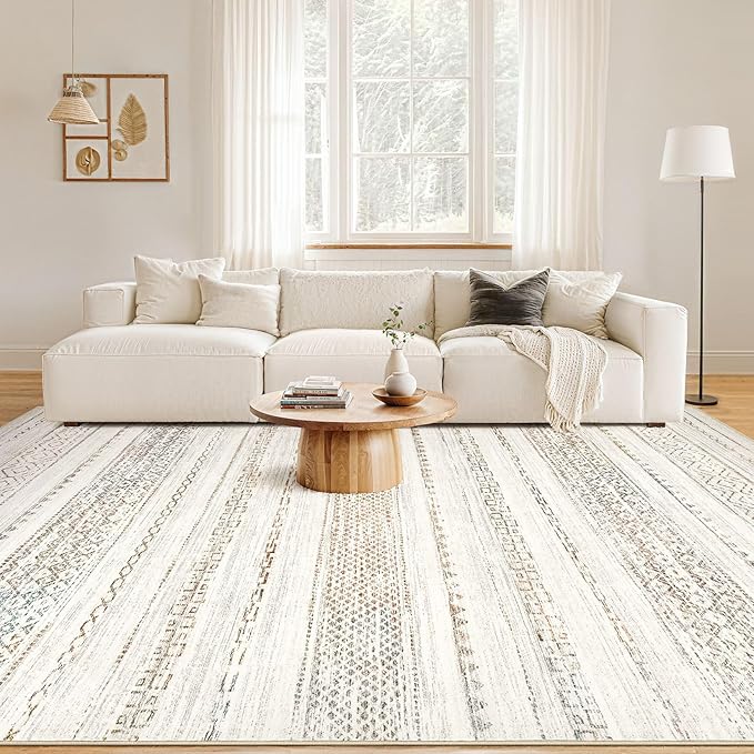 Nakagishi Area Rugs 9x12 Living Room Rug: Washable Boho Large Neutral Modern Soft Stain Resistant Indoor Floor Non-Slip Moroccan Carpet for Bedroom Nursery Kids Playroom Office Dining Room- Colorful