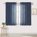 DWCN Navy Blue Sheer Curtains Semi Transparent Voile Rod Pocket Curtains for Bedroom and Living Room, 52 x 45 inches Long, Set of 2 Panels
