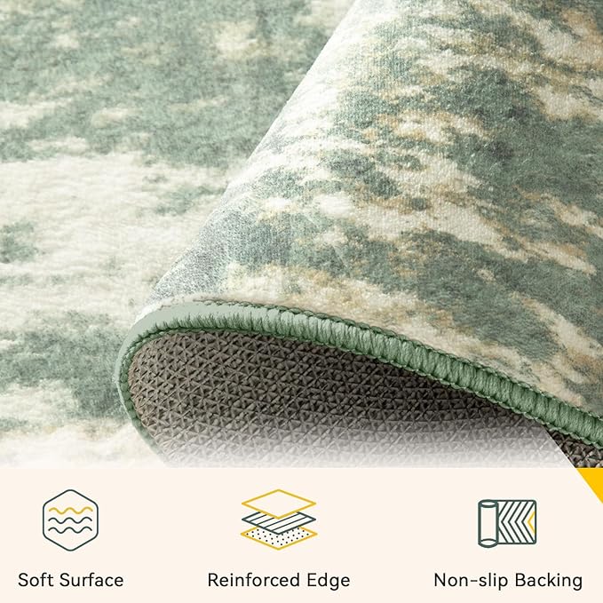 Washable Area Rugs 4'x6' Non-Slip Modern Abstract Soft for Living Room Entryway Bedroom Nursery, Print Pattern, Light Green/Yellow