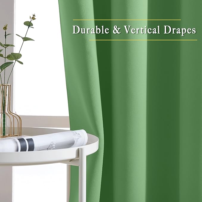 NICETOWN 66 inch Forest Green Curtains for Bedroom, Blackout Curtains Thermal Window Treatment Energy Saving Solid Grommet Sound Reducing Drapes for Living Room, 2 Panels, W66 x L66