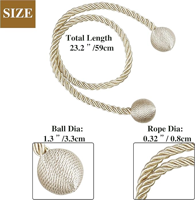 Curtain Tiebacks Outdoor Elegant Decorative Tie Backs Modern Rope Tiebacks for Drapes Window Curtain Holdbacks for Draperies (Beige, 2)
