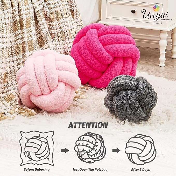 Uvvyui Knot Pillow Ball, Soft Home Decorative Pillows, Round Throw Pillow, Handmade Knotted Plush Pillow, Round Boucle Pillow Cushion (11 Inches Dark Gray)