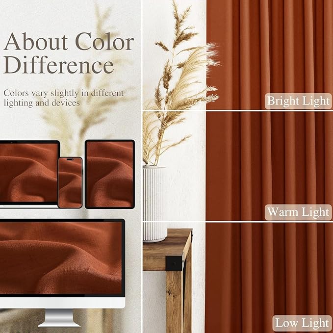 Nanspring Extra Wide Linen Curtains for Living Room 84 Inches Long Terracotta Light Filtering Semi Sheer Boho Farmhouse Curtain for Bedroom Office Luxury Back Tab and Rod Pocket 100x84, 2 Panels