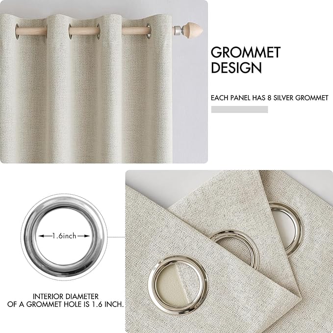 MIULEE 100% Blackout Polyester Textured Curtains for Bedroom Solid Thermal Insulated Cream Grommet Room Darkening Curtains & Drapes Luxury Decor for Living Room Nursery 52 x 90 Inch (2 Panels)