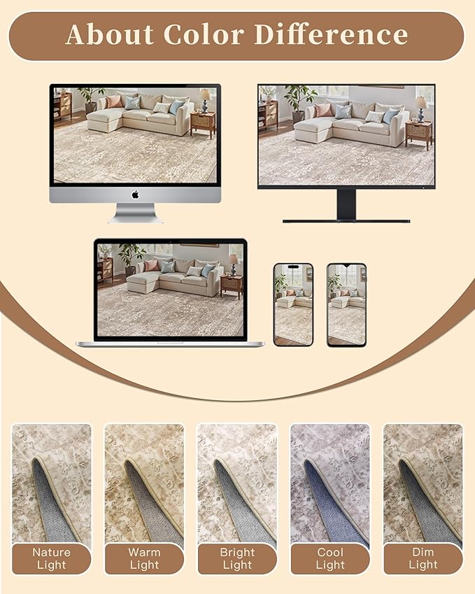 Madane Runner Rug 2x8 for Hallway, Kitchen Non-Slip Runner Rug with Rubber Backing, Vintage Soft Low Pile Throw Neutral Carpet Runner for Laundry Room Entryway Bathroom Bedroom (2 x 8, Beige/Brown)