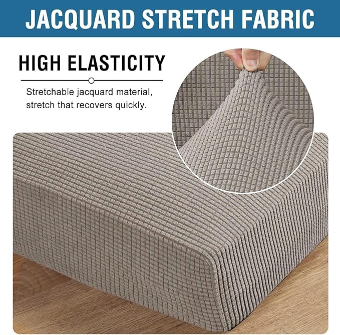 H.VERSAILTEX Super Stretch Individual Seat Cushion Covers - Sofa & Couch Cushion Slipcover Sets - Thick Jacquard Textured Twill Fabric (3 Piece XL Sofa Cushion Covers, Taupe)