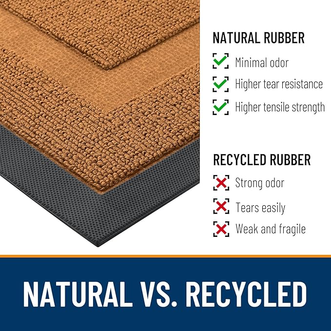 OLANLY Front Door Mat Indoor Outdoor Entrance, Waterproof All-Season, All-Weather Doormat, Sturdy Natural Rubber, Low Profile, Easy Clean Patio Porch Entryway Mat, 59x23, Tangerine Orange