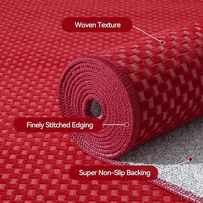 YDKGL 2x3 ft Indoor Door Mat Entryway Rug Non Slip Boho Woven Washable Small Area Rugs Runner, Front Entry Rug Entrance Doormat for Hall Porch Bathroom Kitchen Bedroom Easy Clean, Red 24"x36"