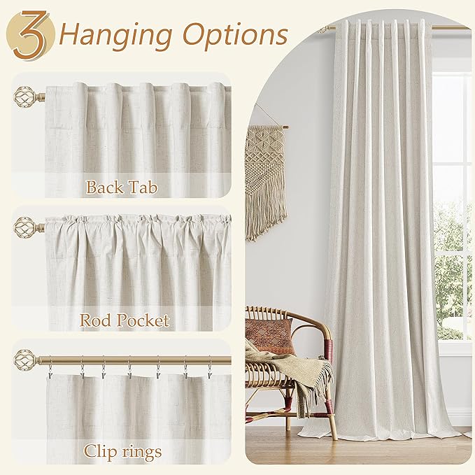 Guken 11 FT Extra Long Boho 100% Blackout Curtains 132 Inch Length 2 Panels Set Back Tab Thermal Insulated Black Out Tall Windows Drapes for High Ceiling Living Room Bedroom, 52x132