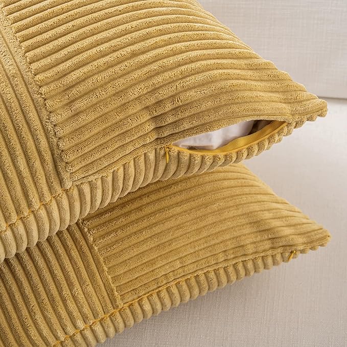Fancy Homi 2 Packs Mustard Yellow Big Decorative Throw Pillow Covers 24x24 Inch for Living Room Couch Bed, Farmhouse Boho Home Decor, Soft Corss Corduroy Patchwork Accent Square Cushion Case 60x60 cm