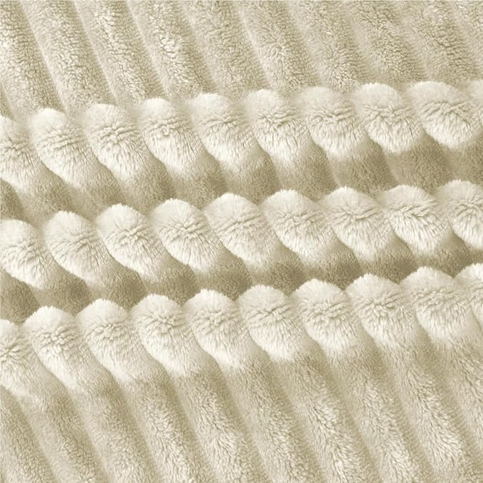 BEDELITE Fleece Blanket Queen Size – 3D Ribbed Jacquard Soft and Warm Decorative Fuzzy Blankets – Cozy, Fluffy, Plush Lightweight Throw Blankets for Couch, Bed, Sofa(Beige, 90x90 inches)