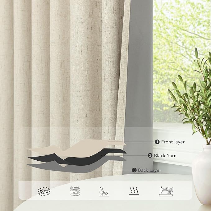 Extra Long Blackout Curtains for 10 Feet High Ceiling Living Room Large Window Back Tab Flax Linen Look Drapes 120 Inches Long 2 Panels Noise Cancelling Thermal Light Blocking Farmhouse Luxury Beige
