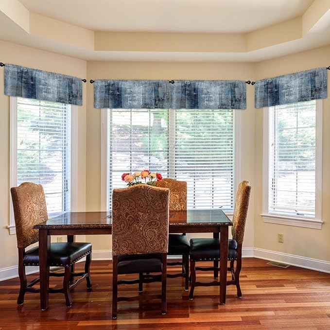 Emvency 4 Pack Valances Window Treatments, Blue Abstract Modern Art Blackout Drapes Adjustable Curtain for Windows Living Room Kitchen Over Sink, 52x18 Inch Rod Pocket Valances