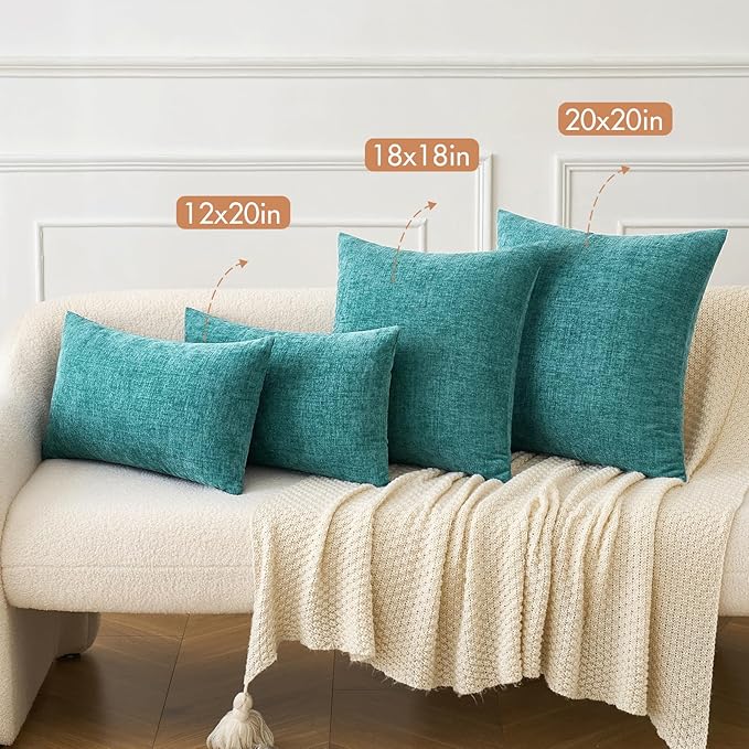 MIULEE Pack of 2 Couch Throw Pillow Covers 26x26 Inch Soft Teal Chenille Pillow Covers for Sofa Living Room Solid Dyed Pillow Cases