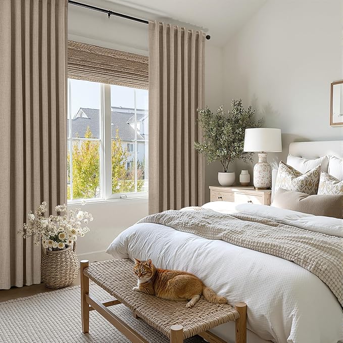 MIULEE 100% Blackout Linen Curtains for Bedroom, Brown Solid Luxury Decor Thermal Insulation Room Darkening Drapes for Living Room Nursery Back Tab Rod Pocket 42 x 63 Inches, 2 Panels