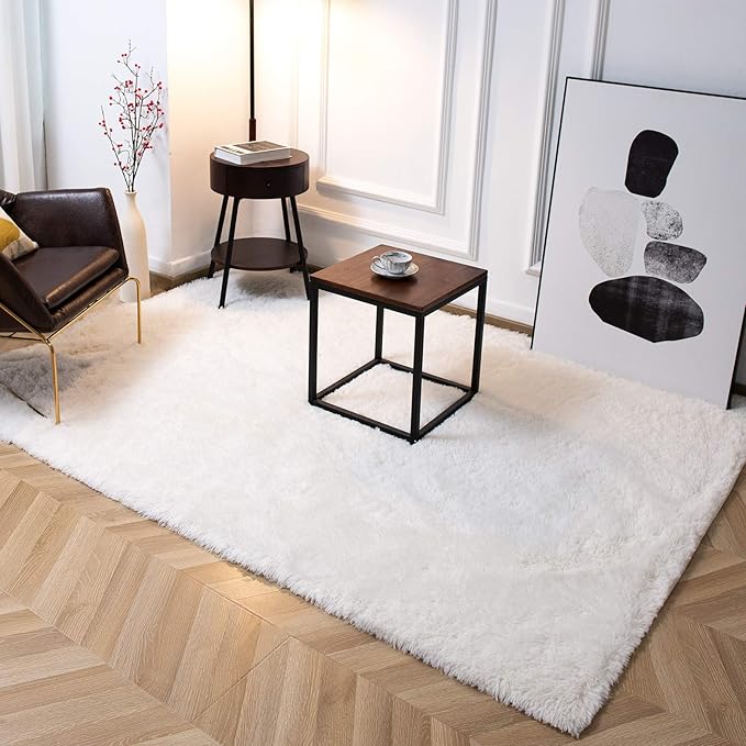 TWINNIS Super Soft Shaggy Rugs Fluffy Carpets 10x14 Feet, Indoor Modern Plush Area Rugs for Living Room Bedroom Kids Room Nursery Home Decor, Upgrade Anti-Skid Fuzzy Rug, Cream White
