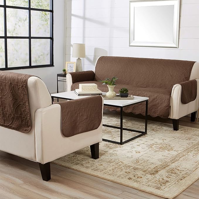 Great Bay Home Reversible Recliner Cover - Washable Slipcover Furniture Protector with Elastic Straps - Perfect for Kids & Pets - Quilted & Stitched Detail (Chocolate/Taupe)