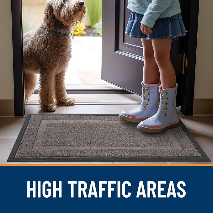 OLANLY Front Door Mat Indoor Outdoor Entrance, Waterproof All-Season, All-Weather Doormat, Sturdy Natural Rubber, Low Profile, Easy Clean Patio Porch Entryway Mat, 33x21, Taupe