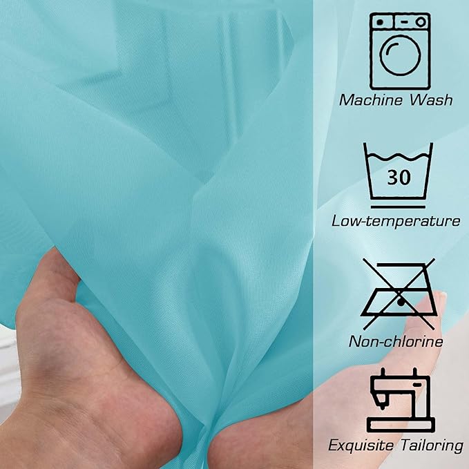 OWENIE Aqua Sheer Curtains for Bedroom Living Room 96 Inches Long 2 Panels Set, Soft Solid Light Filtering Clear Sheer Ceiling to Floor for Large Window, 2Pcs, Each 42" W x 96" L, Aqua