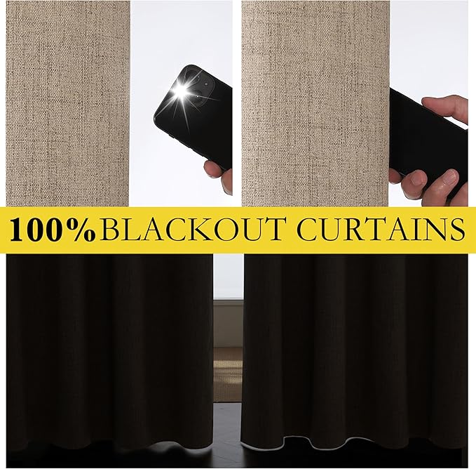 NICETOWN Burlap Vintage Open Linen Weave Flax Thermal Curtains, 100% Blackout Curtains 45" Long for Dining Room, Soundproof Window Treatment Drapes for Hall Room, 52" Wide Per Panel, Set of 2