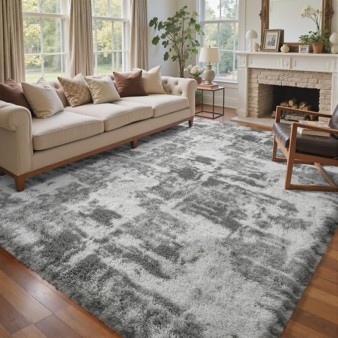 9x12 Ft Extra Large Shag Rugs for Living Room, Ultra Soft Fluffy Furry Area Rugs for Bedroom Indoor Floor, Aesthetic Carpet for Kids Home Decor (Grey)