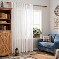 MYSKY HOME Patio White Curtains for Sliding Door, 90 inch Length Living Room Curtains & Drapes Soft Cotton Farmhouse Window Treatments 1 Panel Set Linen Look Semi Sheer Draperies, 100" W x 90" L