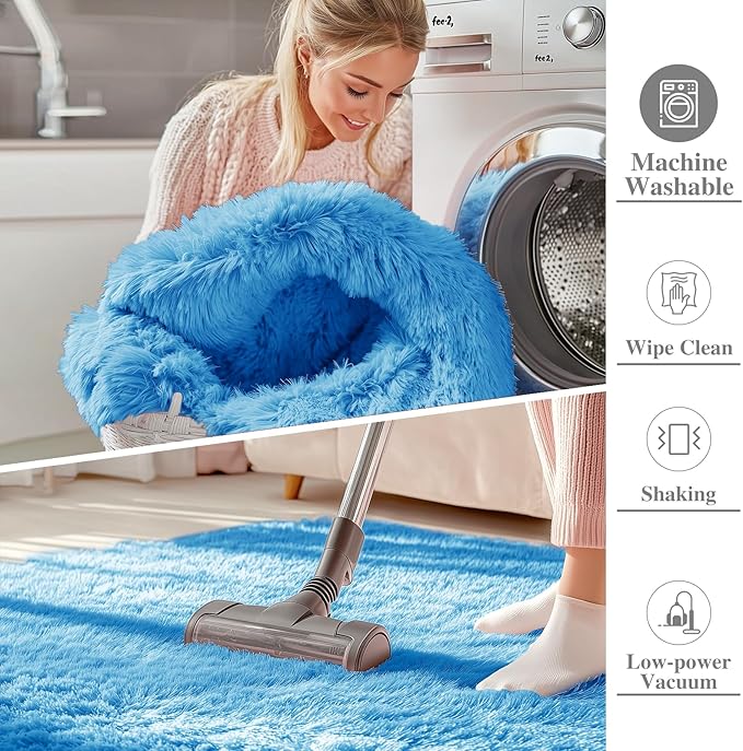 OLANLY 5x8 Machine Washable Large Area Rugs for Living Room, Bedroom, Soft Fluffy Shaggy Bedside Rug, Indoor Floor Carpet for Kids Girls and Boys, Dorms, Nursery, Home Decor Aesthetic, Bright Blue
