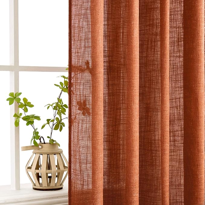 MIULEE Rust Curtains 84 Inch Length 2 Panels for Bedroom Living Room, Terracotta Burnt Orange Soft Thick Linen Textured Window Drapes Semi Sheer Light Filtering Back Tab Burlap Look Fall Boho Decor
