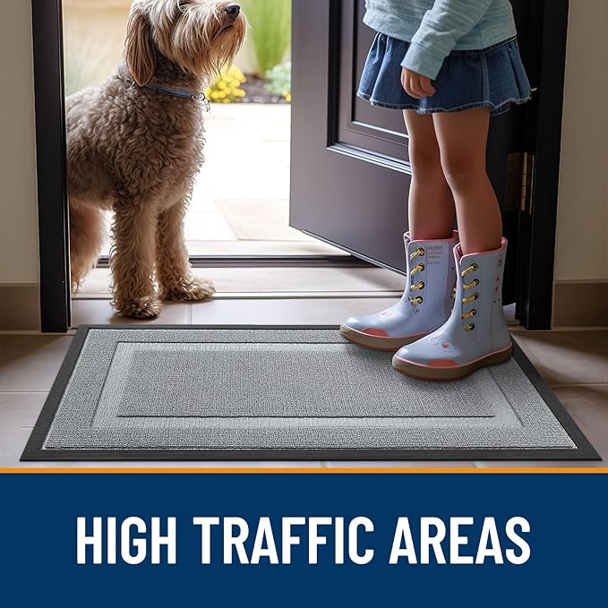 OLANLY Front Door Mat Indoor Outdoor Entrance, Waterproof All-Season, All-Weather Doormat, Sturdy Natural Rubber, Low Profile, Easy Clean Patio Porch Entryway Mat, 35x23, Ash Gray