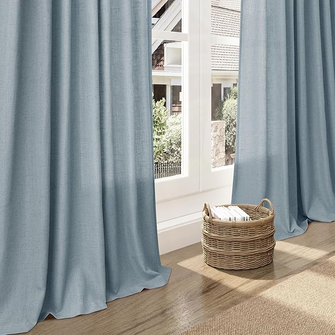 Nanspring Light Blue Linen Curtains 108 Inches Long for Living Room Bedroom 2 Panels Set Extra Long Back Tab Curtain Light Filtering Sheer Drapes Floor to Ceiling Curtain for Large Windows 52x108.