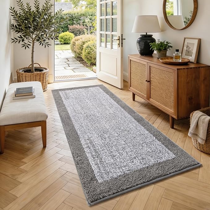 60x24 Long Bathroom Rugs Washable Non Slip, Light Grey Bath Mat for Bathroom Floor Tub, Soft Absorbent Quick Dry Mats for Shower, Bathtub,Home Decor
