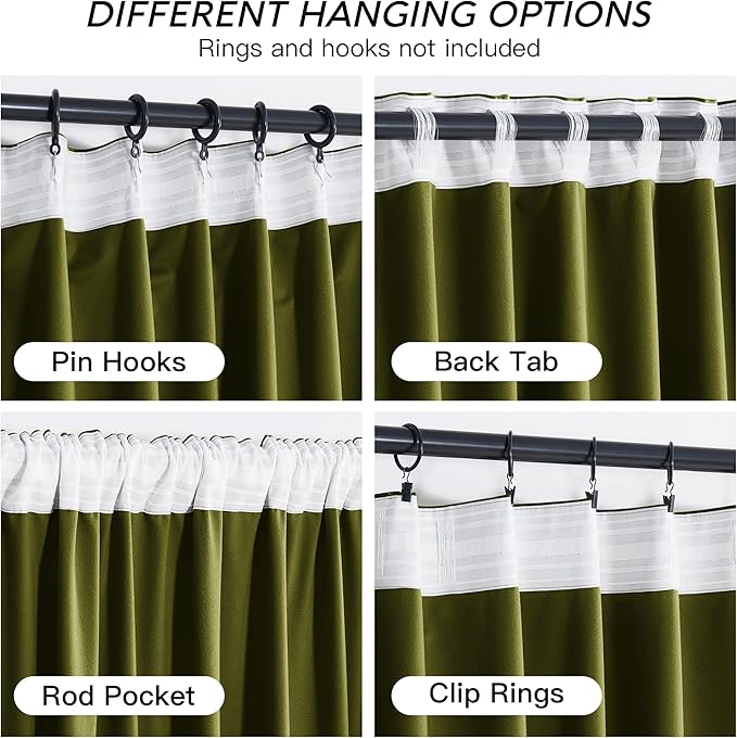 RYB HOME Moss Green Velvet Curtains 96 inches, Luxury and Soft Velvet Fabric, Spring Summer Decorative Curtains & Drapes for Patio Doory Room Window, W 52 x L 96 inches, 2 Panels Set