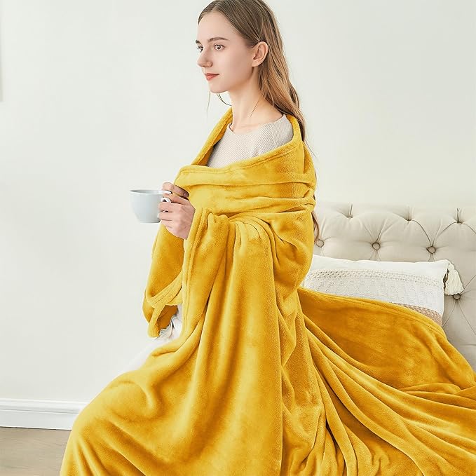 BEDELITE Fleece Blanket Yellow Throw Blanket for Couch & Bed, Luxury Plush Cozy Fuzzy Blanket 50" x 60", Super Soft Warm Lightweight Throw Blanket for Travel Camping