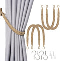 NICEEC 4 Pack Natural Cotton Rope Curtain Tiebacks Elegant Boho Style Decorative Drape Tie Backs Soft Hand-Woven Rope Curtain Holdbacks with Metal Hook for Home & Office Drapery (Khaki)