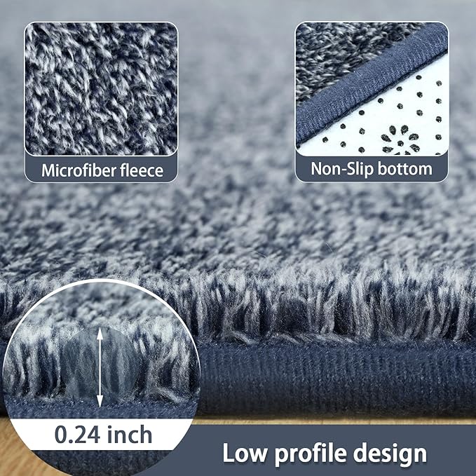 AROGAN Small Washable Area Rugs for Bedroom, 2×4 Runner Rug with Memory Foam for Hallway, Non Slip Fluffy Carpet Indoor Rug Runner for Kitchen, Bedside, Entryway Bathroom Home Decor, Navy Blue