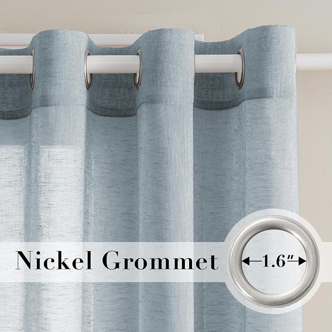 H.VERSAILTEX Linen Curtains Flax Linen Blended Curtain Panels for Living Room/Bedroom Semi Sheer Privacy Curtains 84 inch Length 2 Panels Set Nickel Grommet Window Drapes - Teal