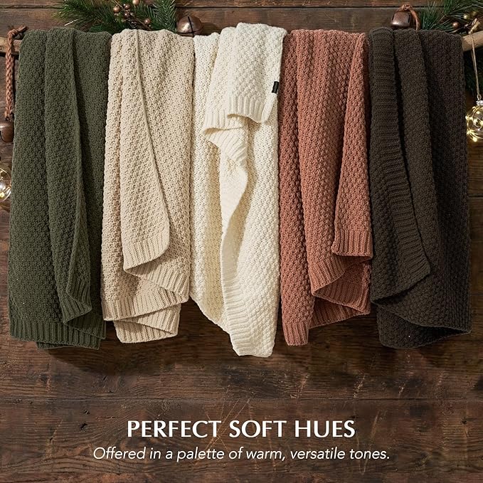 EVERGRACEHOME Chunky Chenille Knit Throw Blanket for Couch, Soft Luxurious Moss Stitch Blankets for Bed, Cozy Decorative Farmhouse Knitted Throws for Sofa, Cocoa Brown, 60" x 80"