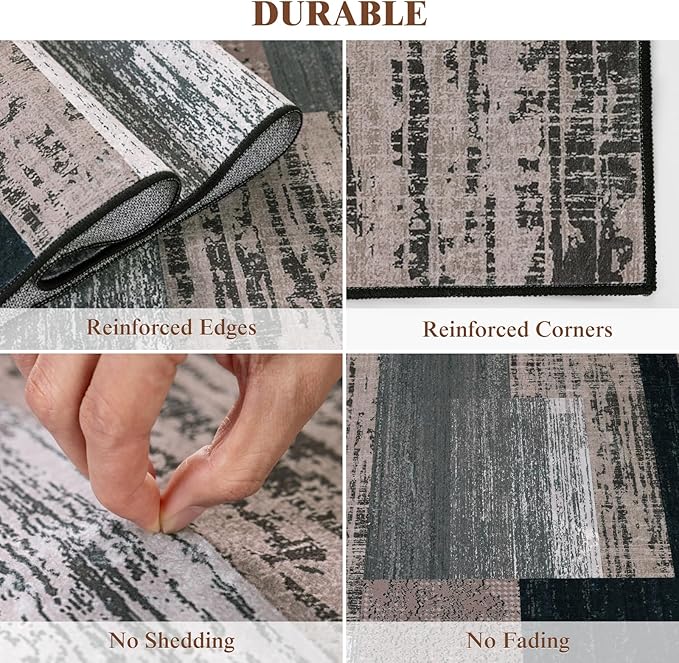 LIANLAM 10x14 Washable Area Rugs for Living Room and Bedroom, Vintage Checkered Pattern Non-Slip Carpet, Stain Resistant Low Pile Soft Rug for Dining Room,Office,Nursery,Kids Room(10x14,Chocolate)