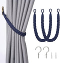 NICEEC 2 Pack Natural Cotton Rope Curtain Tiebacks Elegant Boho Style Decorative Drape Tie Backs Soft Hand-Woven Rope Curtain Holdbacks with Metal Hook for Home & Office Drapery (Dark Blue)