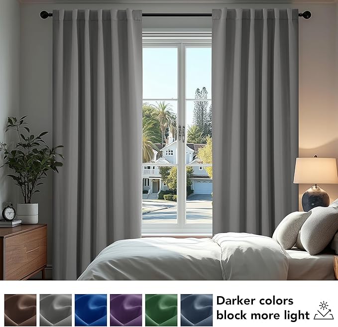 Deconovo Blackout Curtains, Thermal Insulated, W42 x L72 2 Panels, Back Tab, Machine Washable, Room-Darkening Drapes for Bedroom/Living Room Light Grey